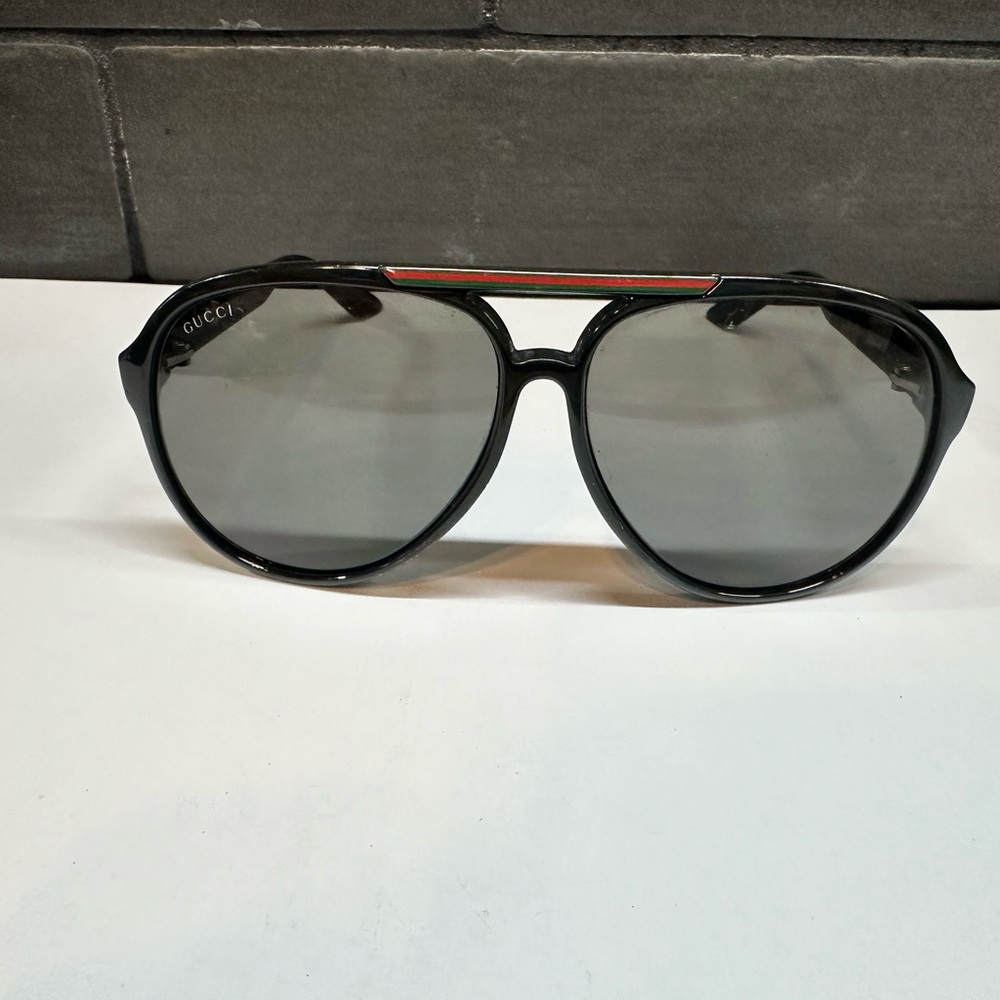 Gucci GG 1627/S D28R6 Aviator Sunglasses Polished Black Signature Stripe